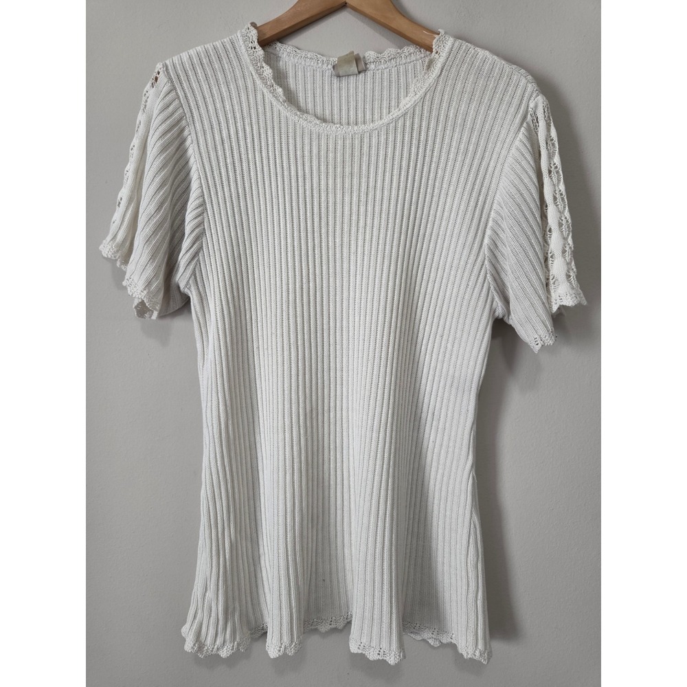 Fiorlini‎ International Plus Vintage Ribbed Knit Top Crochet Trim Size 14/16